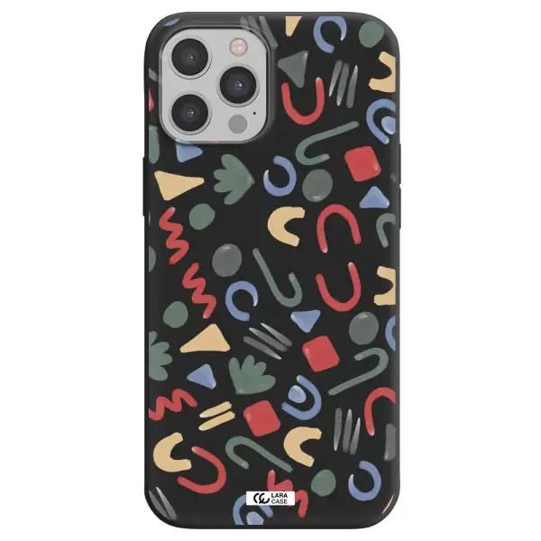 a pattern of colorful shapes Apple iPhone 12 pro max Silicone black Case
