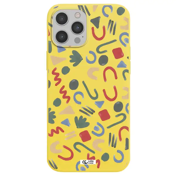 a pattern of colorful shapes Apple iPhone 12 pro max Silicone canary yellow Case