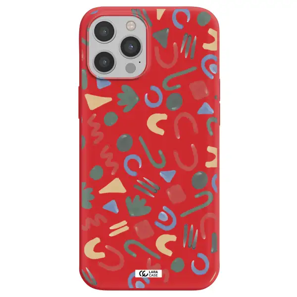 a pattern of colorful shapes Apple iPhone 12 pro max Silicone Imperial Red Case