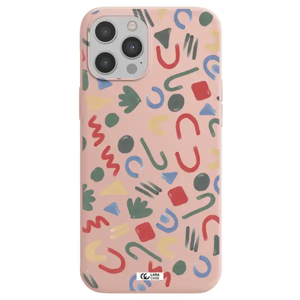 a pattern of colorful shapes Apple iPhone 12 pro max Silicone pastel pink Case