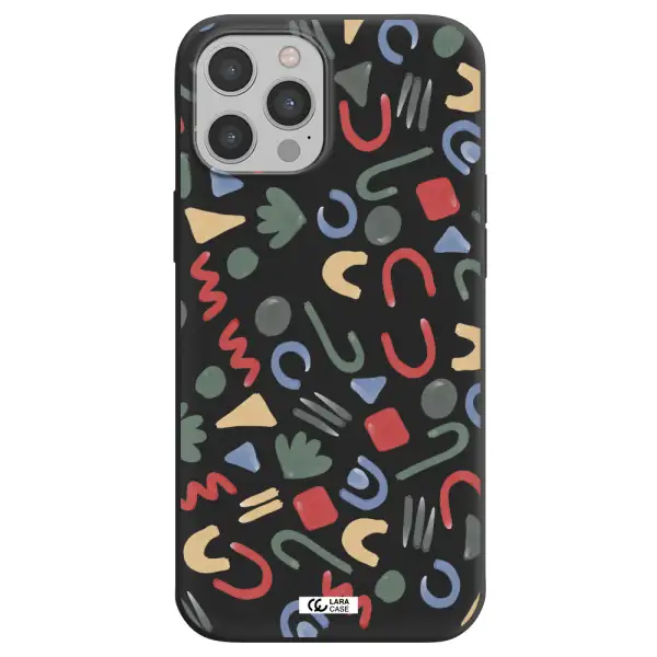 a pattern of colorful shapes Apple iPhone 12 pro Silicone black Case