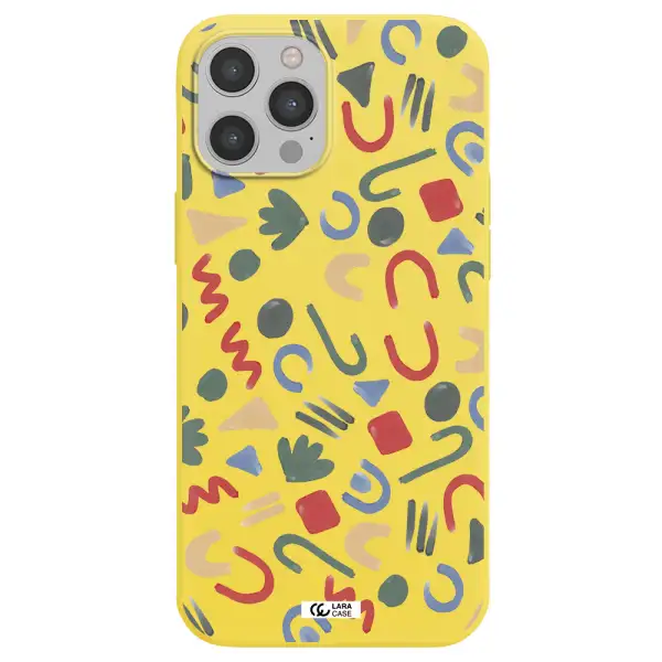 a pattern of colorful shapes Apple iPhone 12 pro Silicone canary yellow Case