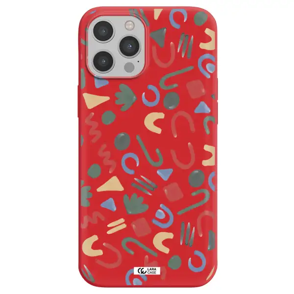 a pattern of colorful shapes Apple iPhone 12 pro Silicone Imperial Red Case