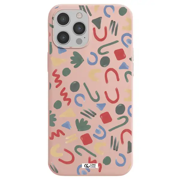 a pattern of colorful shapes Apple iPhone 12 pro Silicone pastel pink Case