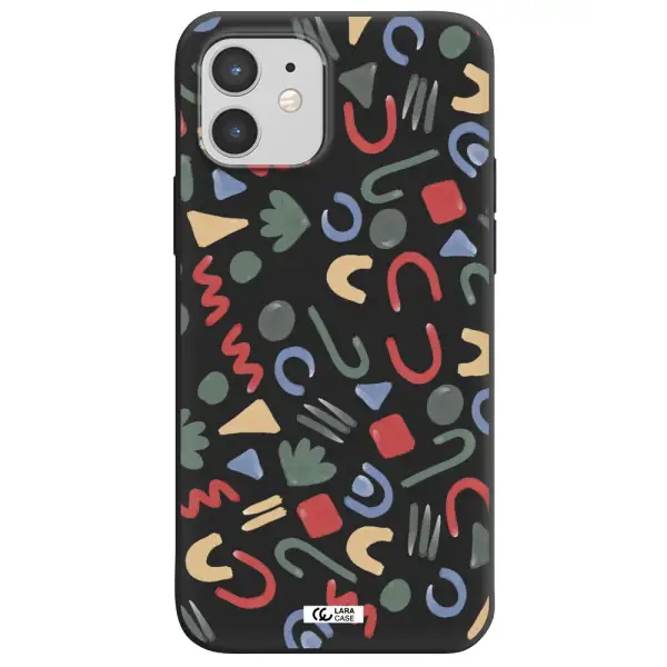a pattern of colorful shapes Apple iPhone 12 Silicone black Case