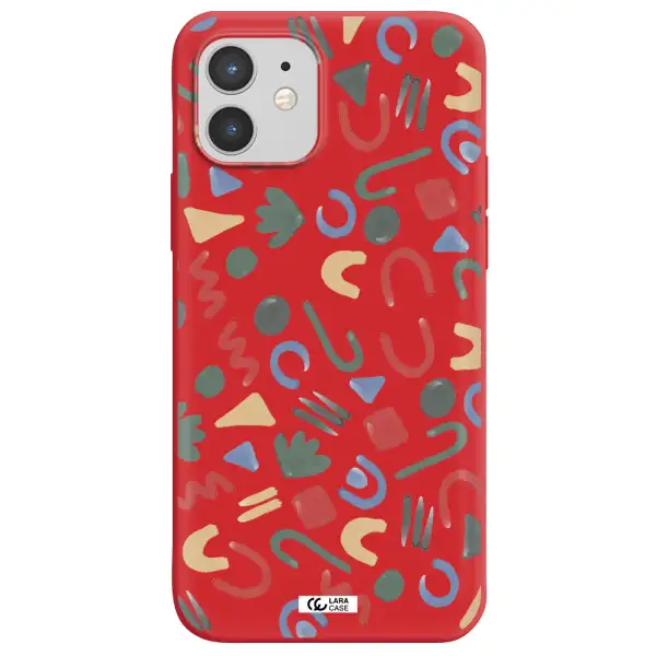 a pattern of colorful shapes Apple iPhone 12 Silicone Imperial Red Case