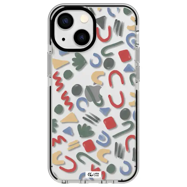a pattern of colorful shapes Apple iPhone 13 mini impact black border Case