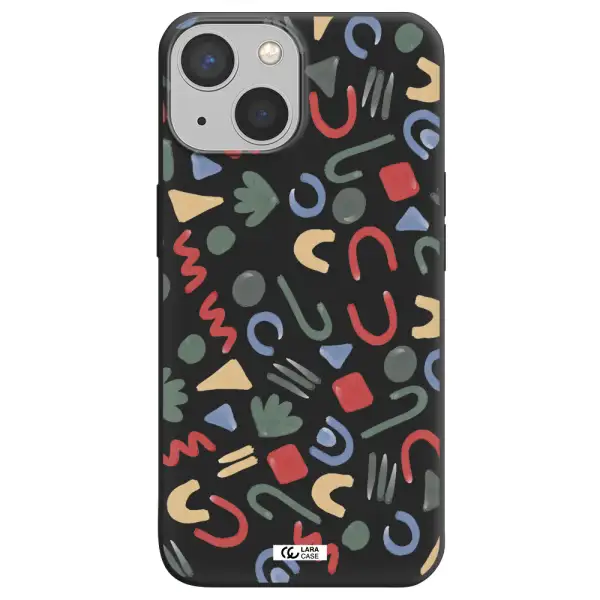 a pattern of colorful shapes Apple iPhone 13 mini Silicone black Case