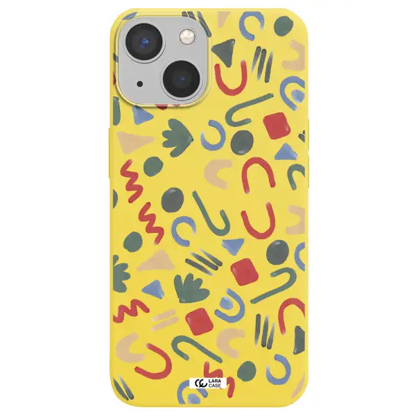 a pattern of colorful shapes Apple iPhone 13 mini Silicone canary yellow Case