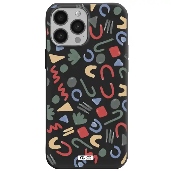 a pattern of colorful shapes Apple iPhone 13 Pro Max Silicone black Case