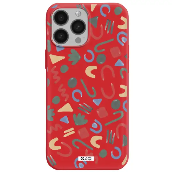a pattern of colorful shapes Apple iPhone 13 Pro Max Silicone Imperial Red Case