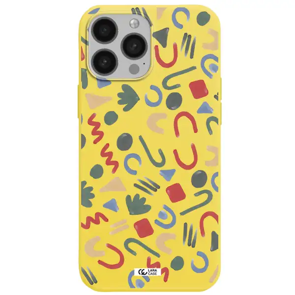 a pattern of colorful shapes Apple iPhone 13 Pro Silicone canary yellow Case