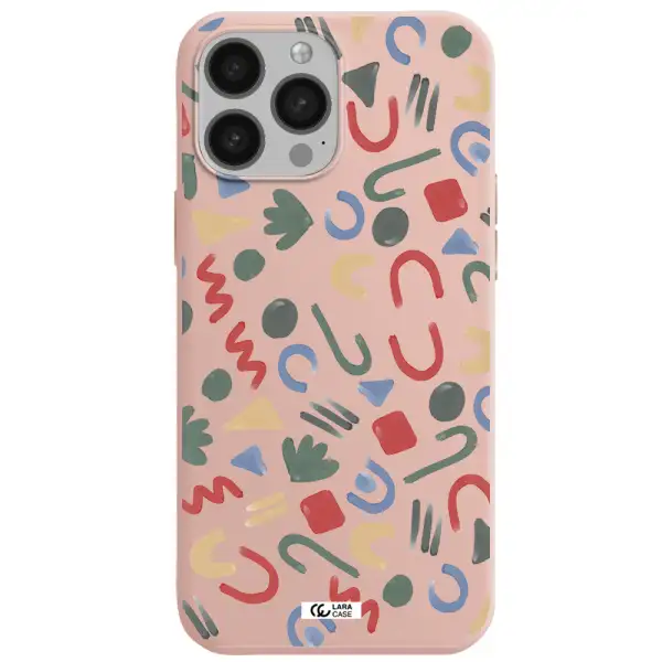 a pattern of colorful shapes Apple iPhone 13 Pro Silicone pastel pink Case