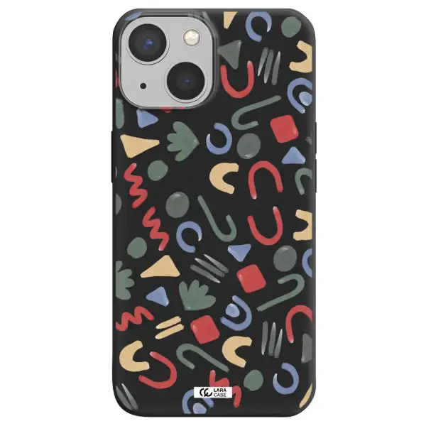 a pattern of colorful shapes Apple iPhone 13 Silicone black Case