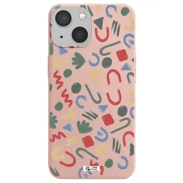 a pattern of colorful shapes Apple iPhone 13 Silicone pastel pink Case
