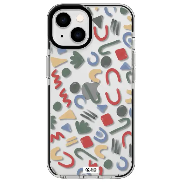 a pattern of colorful shapes Apple iPhone 14 impact black border Case