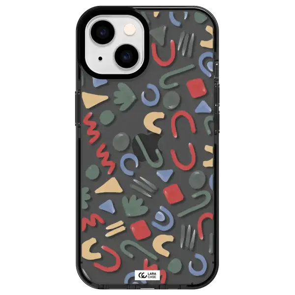 a pattern of colorful shapes Apple iPhone 14 impact Smoke Black Case