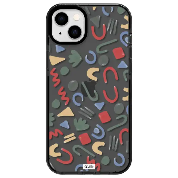 a pattern of colorful shapes Apple iPhone 14 plus impact Smoke Black Case