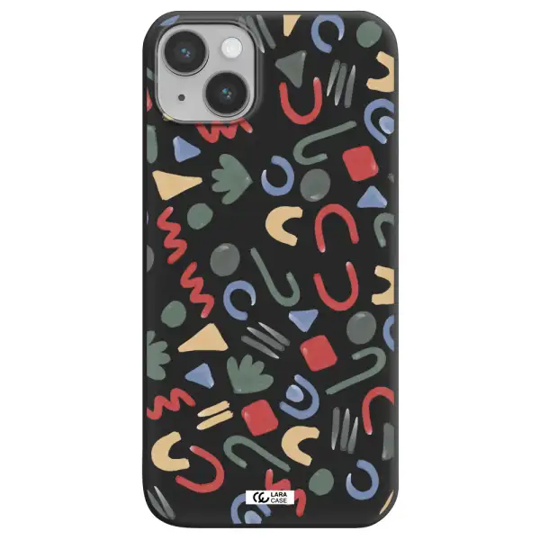 a pattern of colorful shapes Apple iPhone 14 plus Silicone black Case