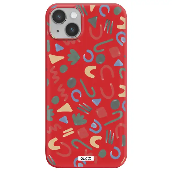 a pattern of colorful shapes Apple iPhone 14 plus Silicone Imperial Red Case
