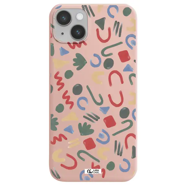 a pattern of colorful shapes Apple iPhone 14 plus Silicone pastel pink Case