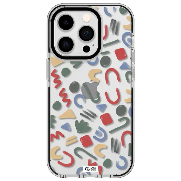 a pattern of colorful shapes Apple iPhone 14 pro impact black border Case