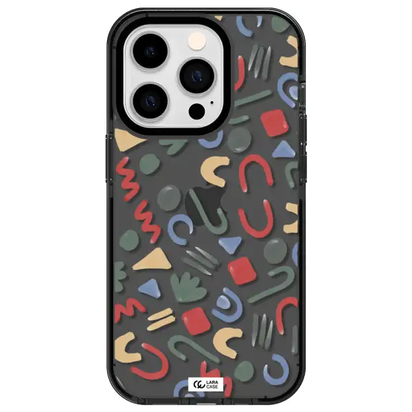 a pattern of colorful shapes Apple iPhone 14 pro impact Smoke Black Case