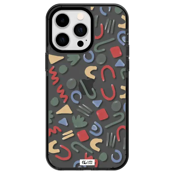 a pattern of colorful shapes Apple iPhone 14 pro max impact Smoke Black Case
