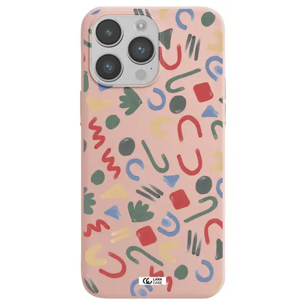 a pattern of colorful shapes Apple iPhone 14 pro max Silicone pastel pink Case