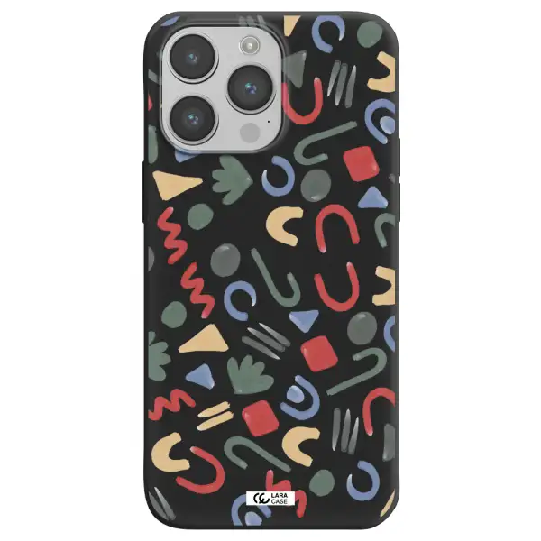 a pattern of colorful shapes Apple iPhone 14 pro Silicone black Case