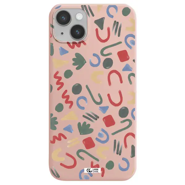 a pattern of colorful shapes Apple iPhone 14 Silicone pastel pink Case