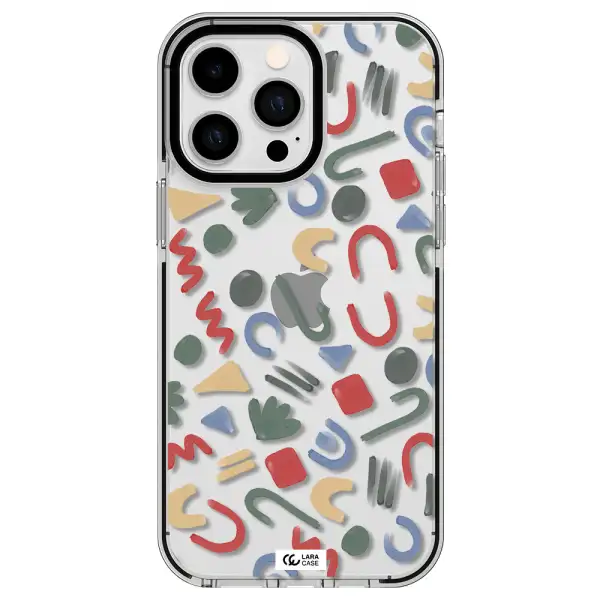 a pattern of colorful shapes Apple iPhone 15 Pro impact black border Case
