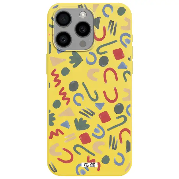 a pattern of colorful shapes Apple Iphone 15 Pro max Silicone canary yellow Case