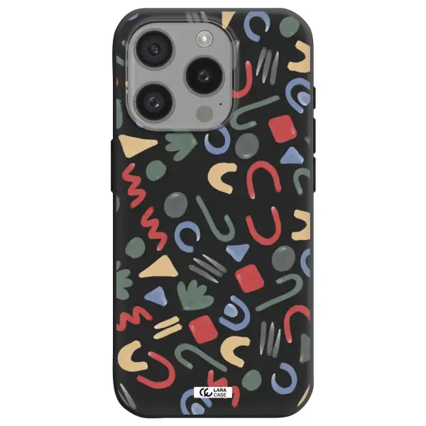 A Pattern Of Colorful Shapes Apple Iphone 15 Pro Silicone Black Case