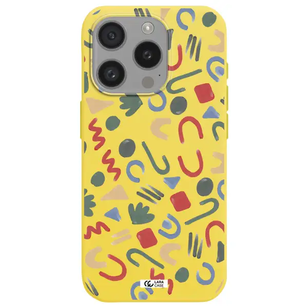 A Pattern Of Colorful Shapes Apple Iphone 15 Pro Silicone Canary Yellow Case
