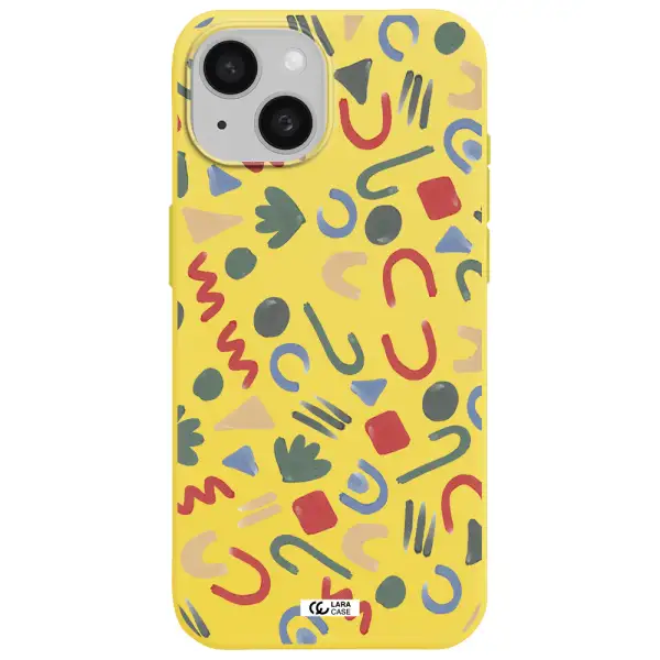 a pattern of colorful shapes Apple iPhone 15 Silicone canary yellow Case