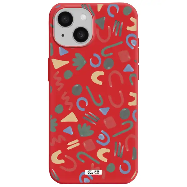 A Pattern Of Colorful Shapes Apple Iphone 15 Silicone Imperial Red Case