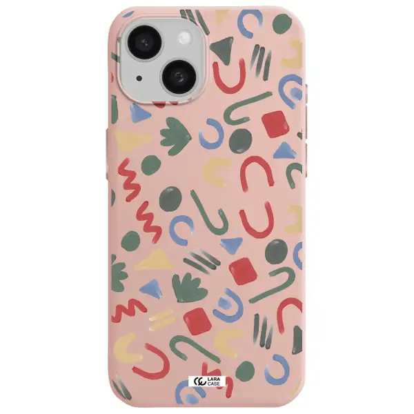 A Pattern Of Colorful Shapes Apple Iphone 15 Silicone Pastel Pink Case