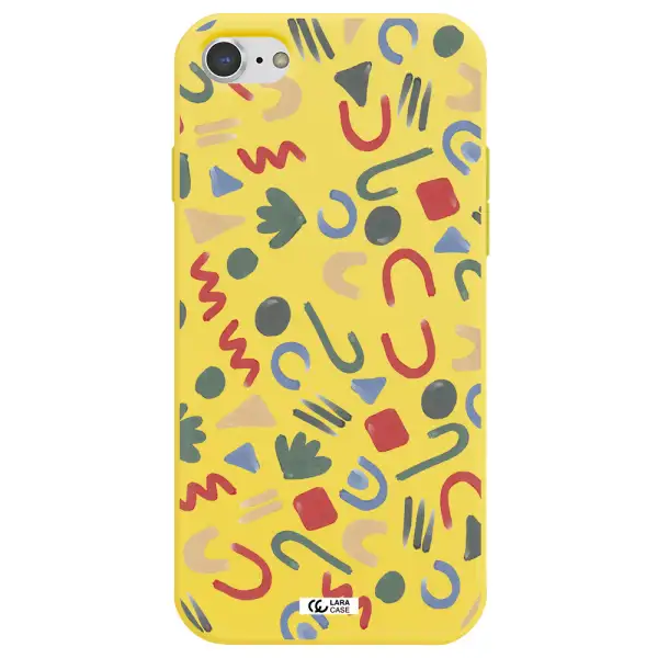 a pattern of colorful shapes Apple iPhone 8 Silicone canary yellow Case