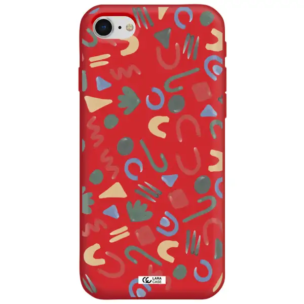 a pattern of colorful shapes Apple iPhone se 2020 Silicone Imperial Red Case