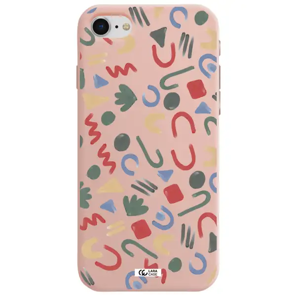 a pattern of colorful shapes Apple iPhone se 2020 Silicone pastel pink Case