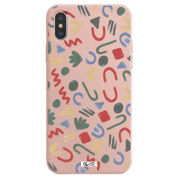 a pattern of colorful shapes Apple iPhone X Silicone pastel pink Case