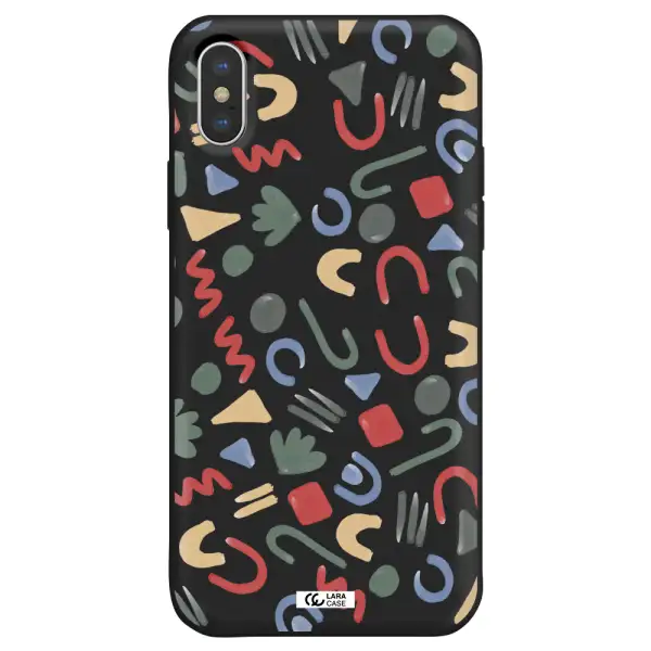 a pattern of colorful shapes Apple iPhone XS Silicone black Case