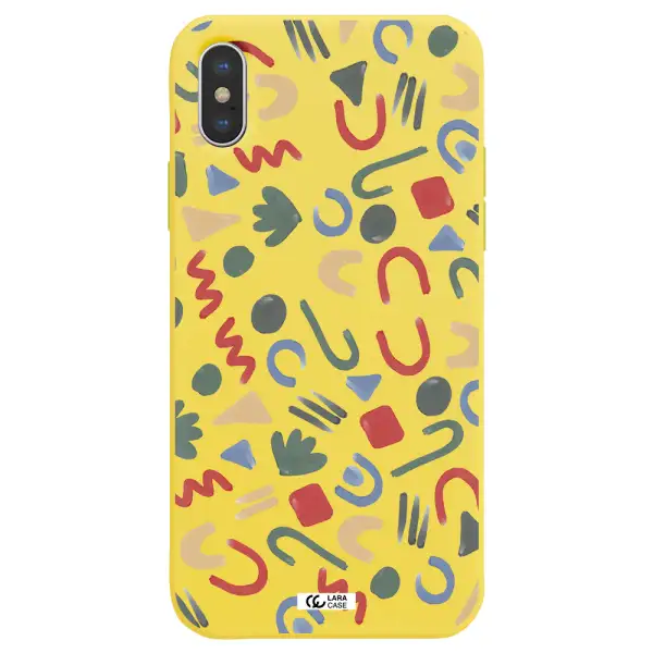 a pattern of colorful shapes Apple iPhone XS Silicone canary yellow Case