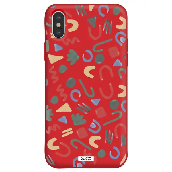 a pattern of colorful shapes Apple iPhone XS Silicone Imperial Red Case