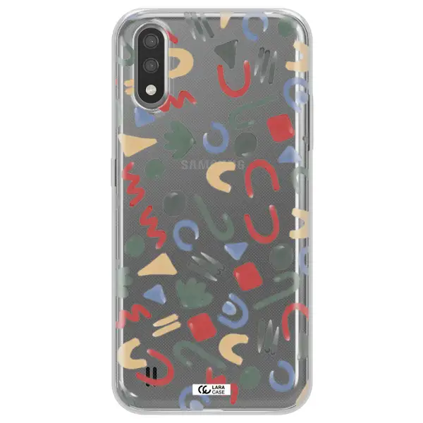 a pattern of colorful shapes Samsung A01 Clear TPU Case