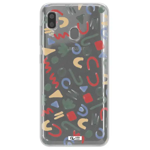 a pattern of colorful shapes Samsung A20 Clear TPU Case