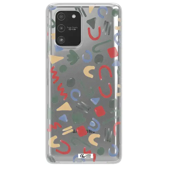 a pattern of colorful shapes Samsung A91 Clear TPU Case