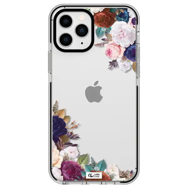 a corner of flowers with leaves Apple iPhone 11 pro impact black border Case