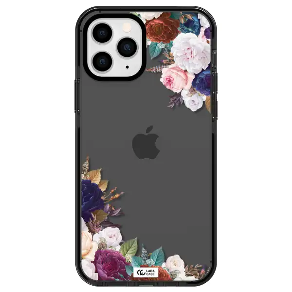 a corner of flowers with leaves Apple iPhone 11 pro impact Smoke Black Case